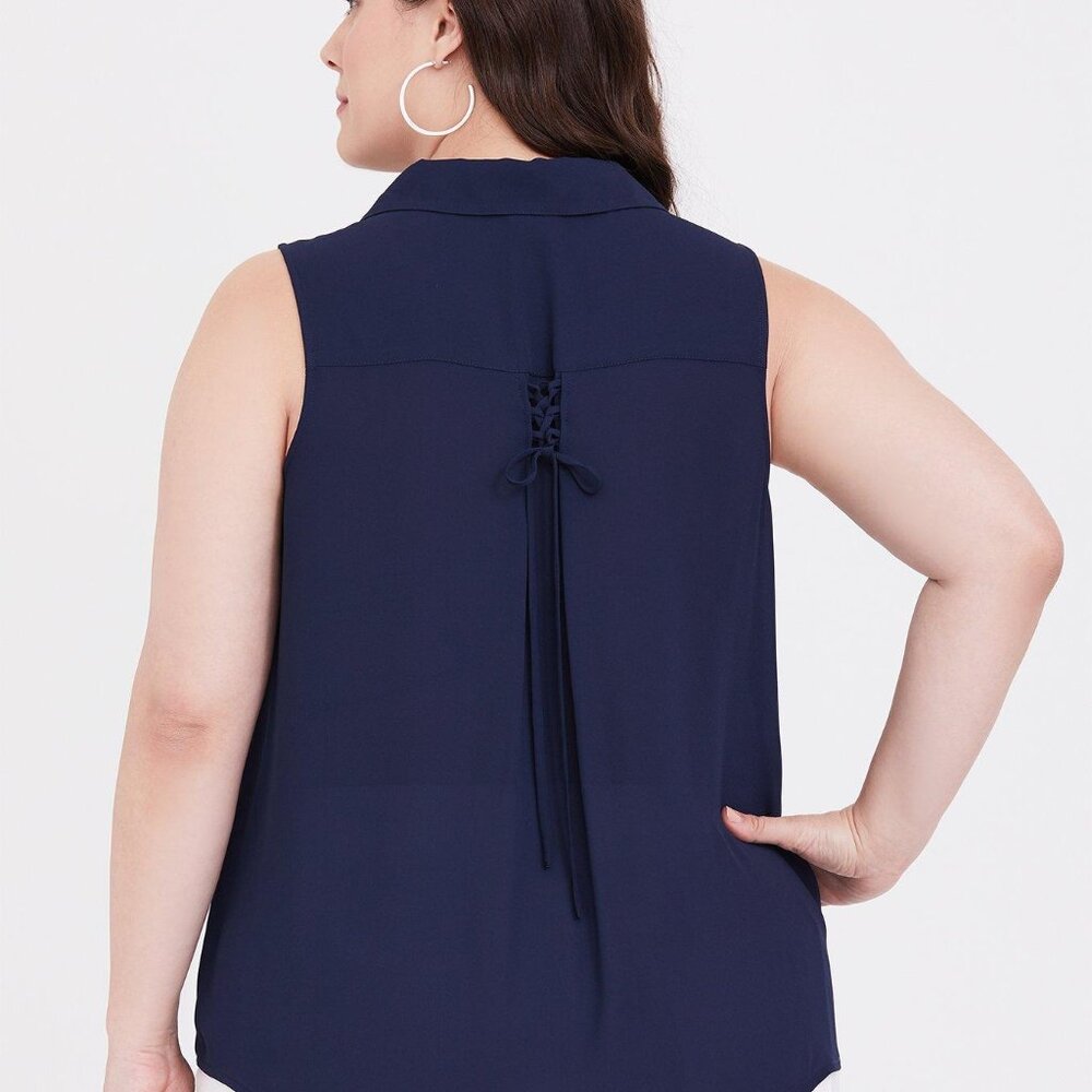 Torrid Navy Georgette Button-Down Tank - image 3